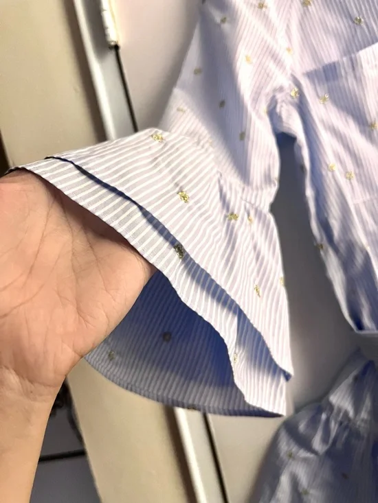 Derek Lam 10 Crosby Blue Striped Embroidered Gold Shirt Dress Size 4 - Picture 4 of 7